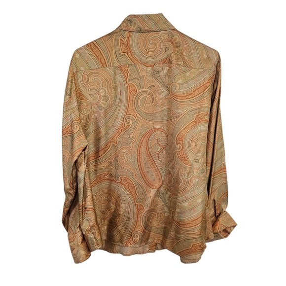 Lauren Ralph Lauren Vintage Silk Button Down Vuff Retro Print Top Old Money - Picture 2 of 7